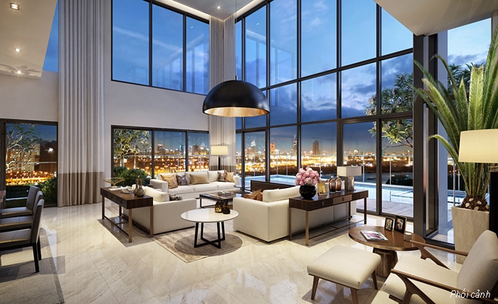 Penthouse Đảo Kim Cương với thiết kế đặc biệt, đều là góc với view 360 độ, bạn có thể thoả sức ngắm nhìn đường chân trời tuyệt đẹp