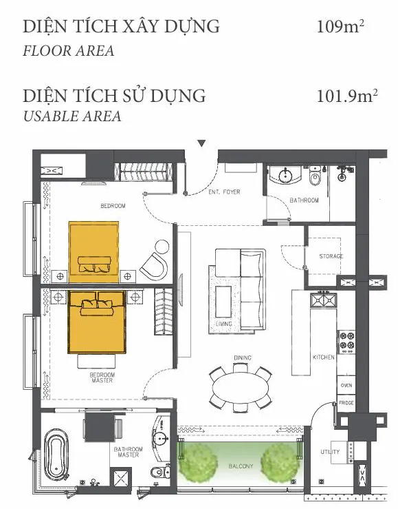 Design layout 2 bedrooms Diamond Island