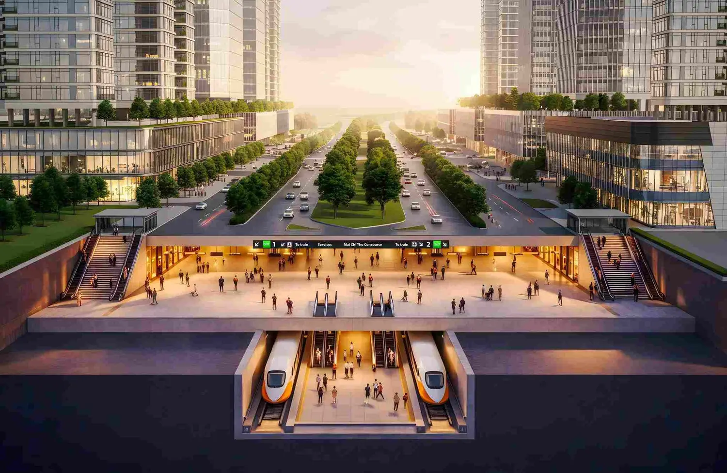 Perspective view of the Ben Thanh - Thu Thiem metro line running underground beneath Mai Chi Tho Street. Photo: Thaco