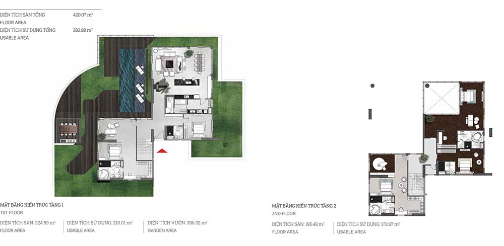 Layout thiết kế căn hộ Pool Villa Đảo Kim cương