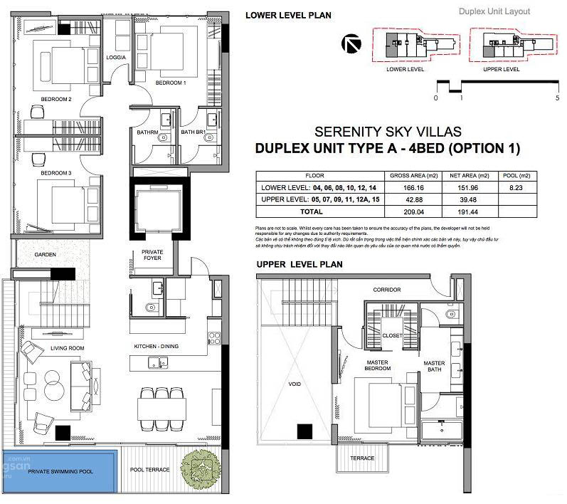 Layout chi tiáº¿t duplex 4PN Serenity Sky Villas Quáº­n 3