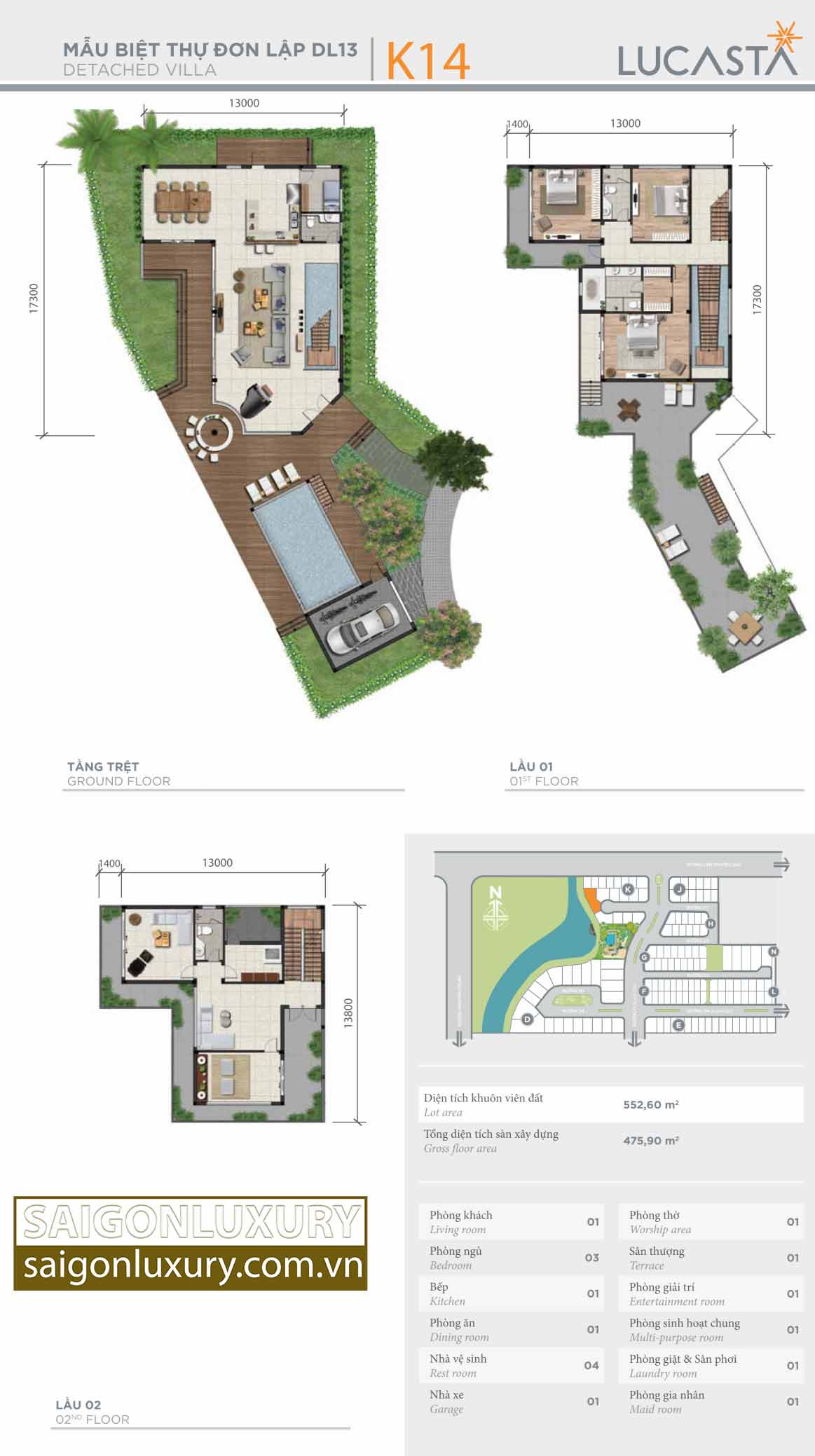 Layout thiết kế biệt thự đơn lập view hồ Lucasta Khang Điền